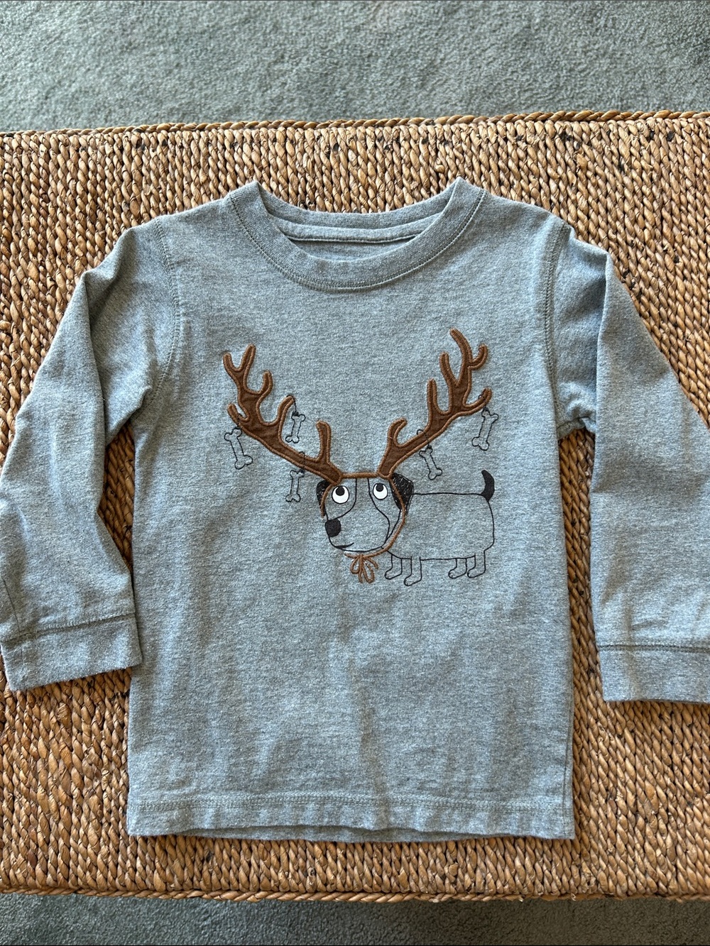 Gymboree Grey Long-Sleeve Tee with Antler Dog Graphic
